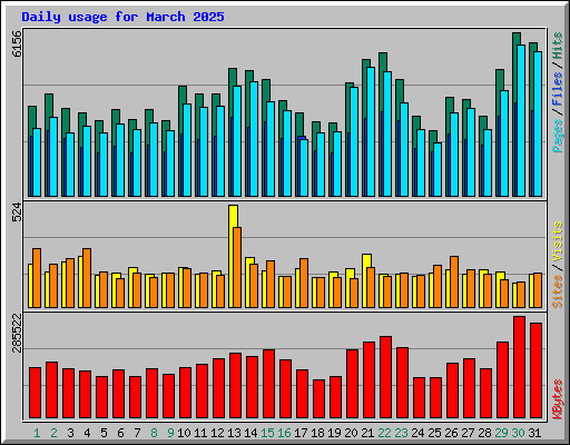 Daily usage for March 2025